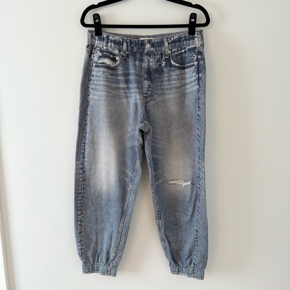 Rag & Bone Miramar Denim-Print Joggers Pants Jeans Distressing Fading Faux Denim - Picture 2 of 7